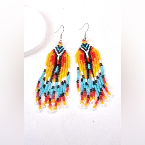 NEW Boutique Western Beaded Tassel Fishhook Fashion Earrings in Glass Rice Beads - Picture 4 of 11